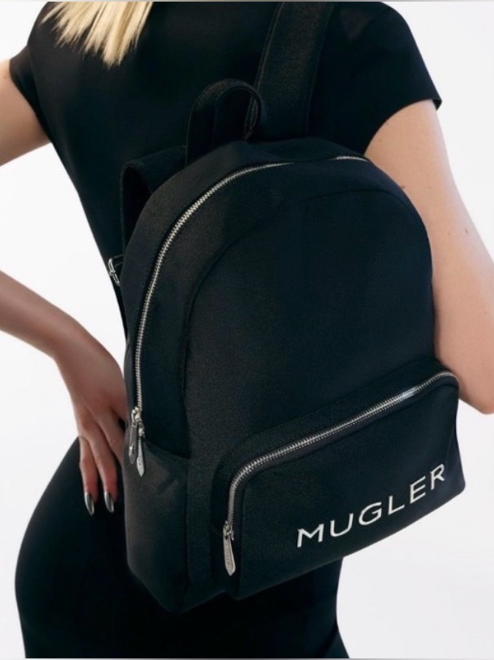 Mugler Black Backpack with Silver Accents